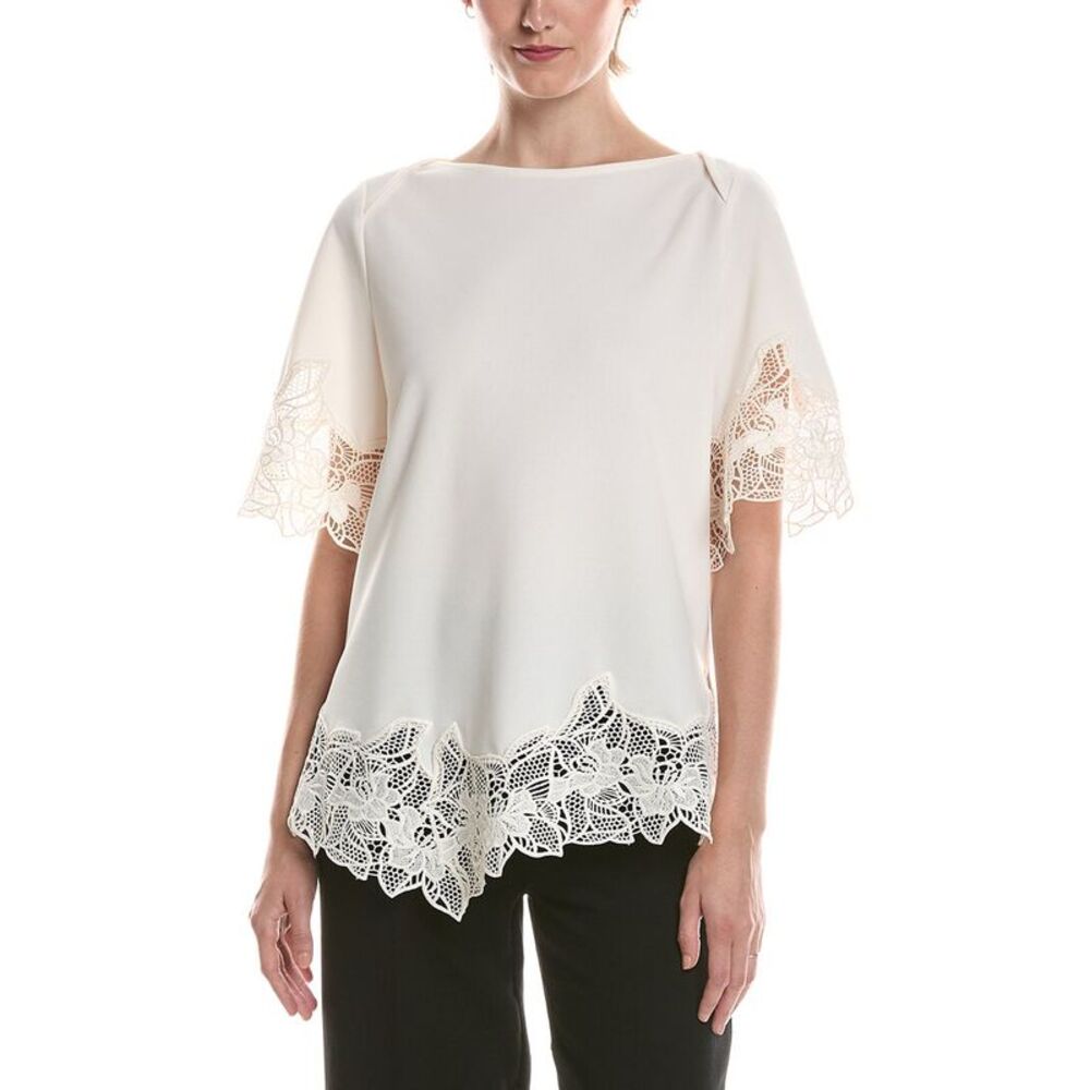 Anne Klein Womens  Embroidered Solid Top, White